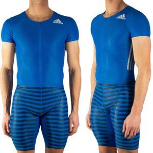 Adidas Adizero Short Sleeve Speed Compression Running Track Suit Blue